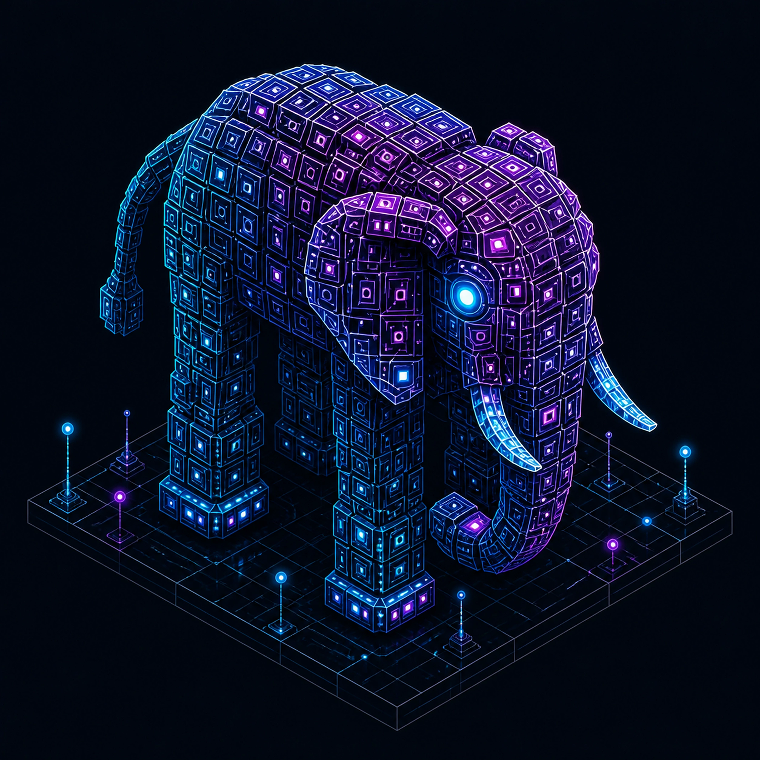 A high-detail isometric elephant representing ZooBC node operators and network memory